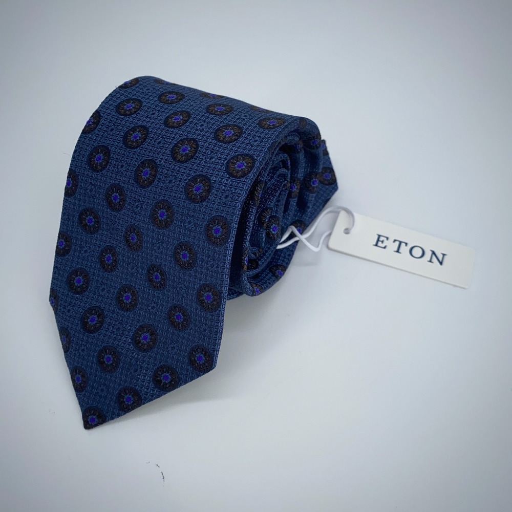 Eton Tie Mens One Size Multi Patterned Silk Classic Fit Necktie Italy Made NWT